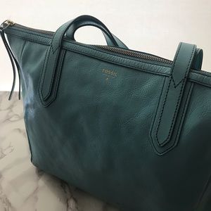 FOSSIL SYDNEY Leather Shopper Tote Turquoise Blue